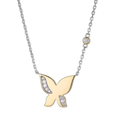 Sterling Silver Gold Plated CZ Butterfly Pendant 17